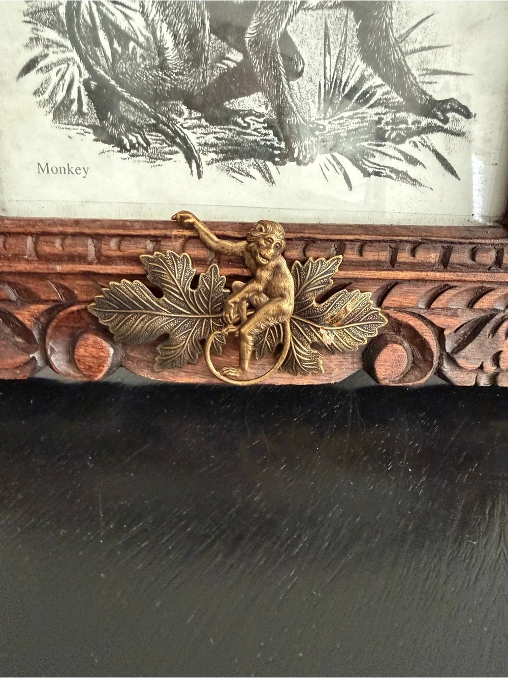 Jo Marz First Edition 67/500 Hand Carved Wood Monkey Picture Frame Brass Accents